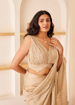 The Right Cut-Beige Hannah Saree With Blouse-INDIASPOPUP.COM