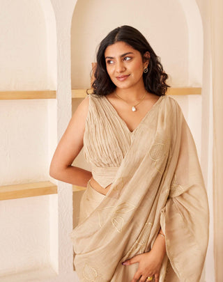 The Right Cut-Beige Hannah Saree With Blouse-INDIASPOPUP.COM