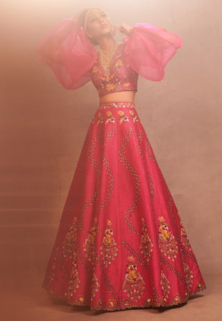 Aman Takyar-Hot Pink Embroidered Lehenga Set-INDIASPOPUP.COM