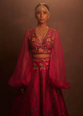 Aman Takyar-Hot Pink Embroidered Lehenga Set-INDIASPOPUP.COM