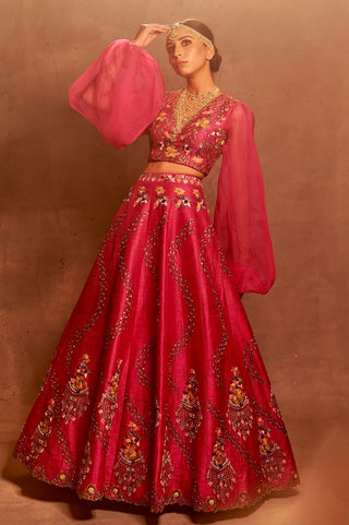 Aman Takyar-Hot Pink Embroidered Lehenga Set-INDIASPOPUP.COM