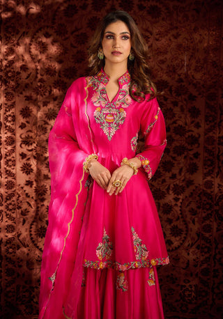 Aman Takyar-Hot Pink Embroidered Sharara Set-INDIASPOPUP.COM