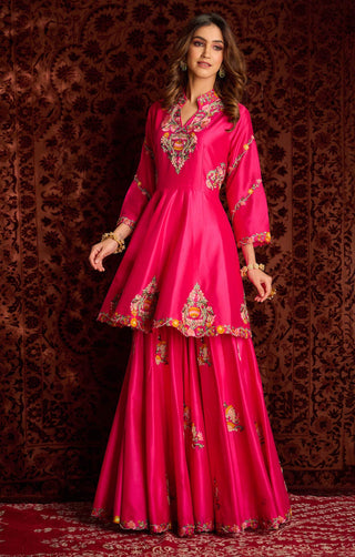 Aman Takyar-Hot Pink Embroidered Sharara Set-INDIASPOPUP.COM