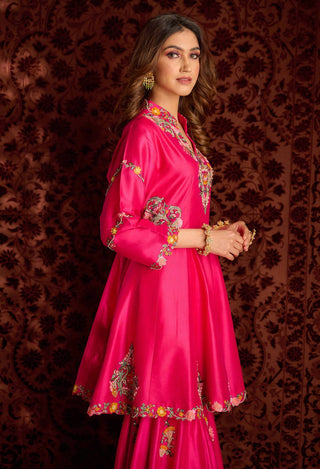 Aman Takyar-Hot Pink Embroidered Sharara Set-INDIASPOPUP.COM