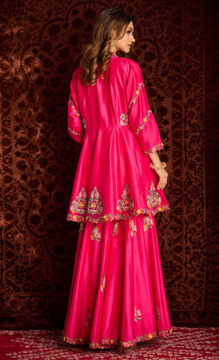 Aman Takyar-Hot Pink Embroidered Sharara Set-INDIASPOPUP.COM