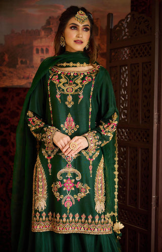 Aman Takyar-Dark Green Embroidered Sharara Set-INDIASPOPUP.COM