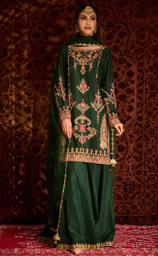 Aman Takyar-Dark Green Embroidered Sharara Set-INDIASPOPUP.COM