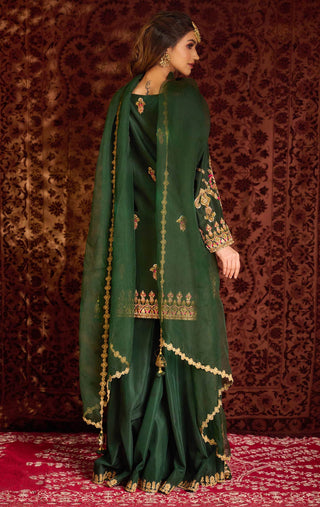 Aman Takyar-Dark Green Embroidered Sharara Set-INDIASPOPUP.COM