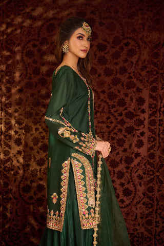 Aman Takyar-Dark Green Embroidered Sharara Set-INDIASPOPUP.COM