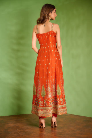 Aman Takyar-Tangerine Rust  Embroidered Anarkali Set-INDIASPOPUP.COM