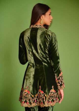 Aman Takyar-Dark Green Velvet Jacket With Pants-INDIASPOPUP.COM