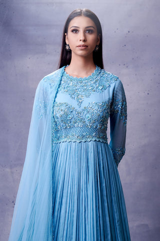 Aman Takyar-Ice Blue Anarkali Set-INDIASPOPUP.COM