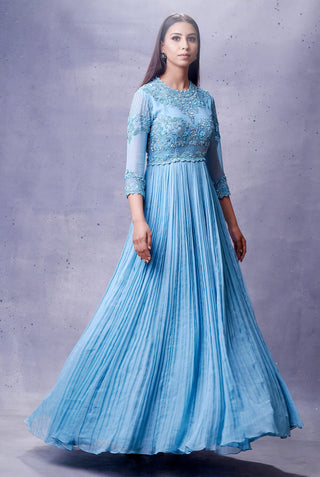 Aman Takyar-Ice Blue Anarkali Set-INDIASPOPUP.COM